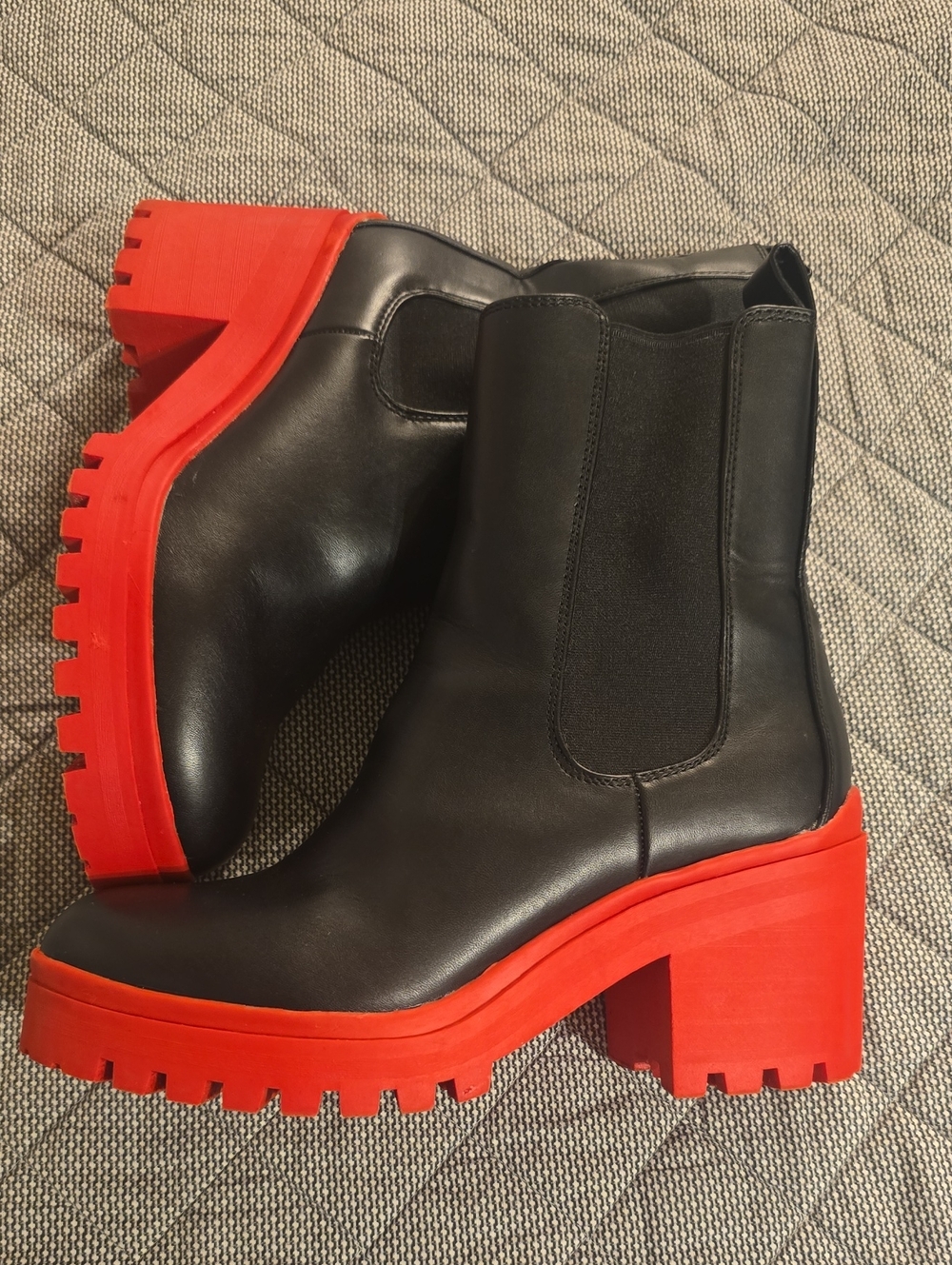 Wild Pair Black Leather Chelsea Boots with Red Lug Platform